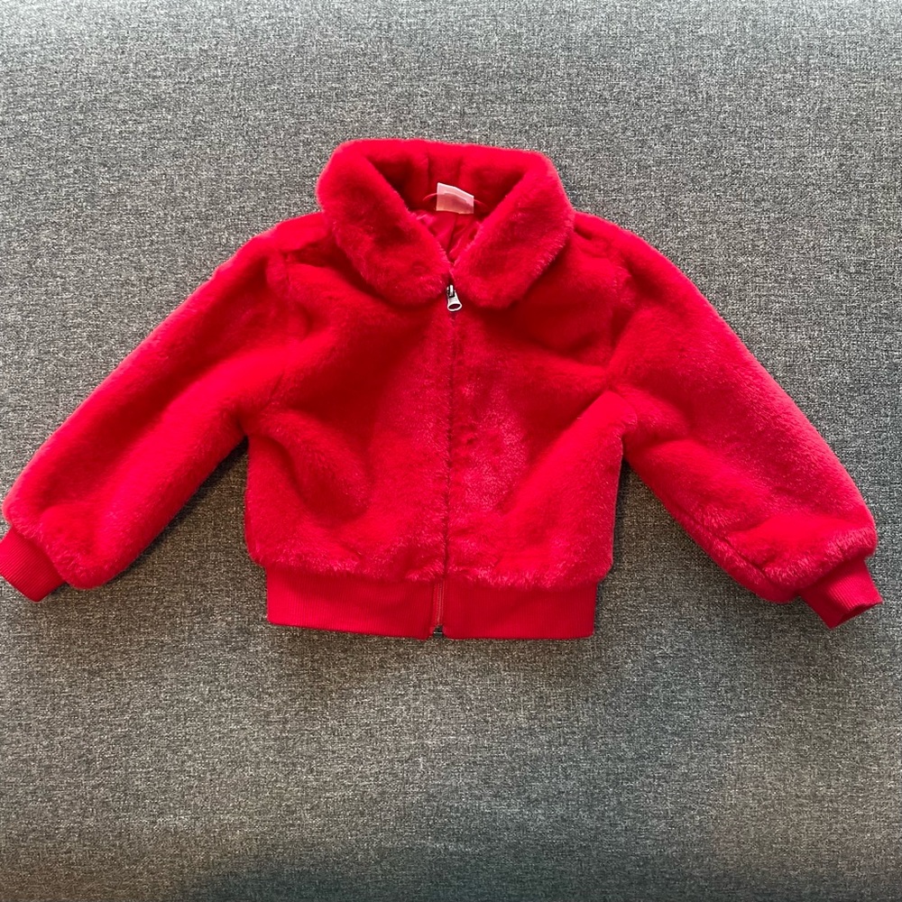 Hanna Anderson Red Faux Fur Bomber Jacket 3T